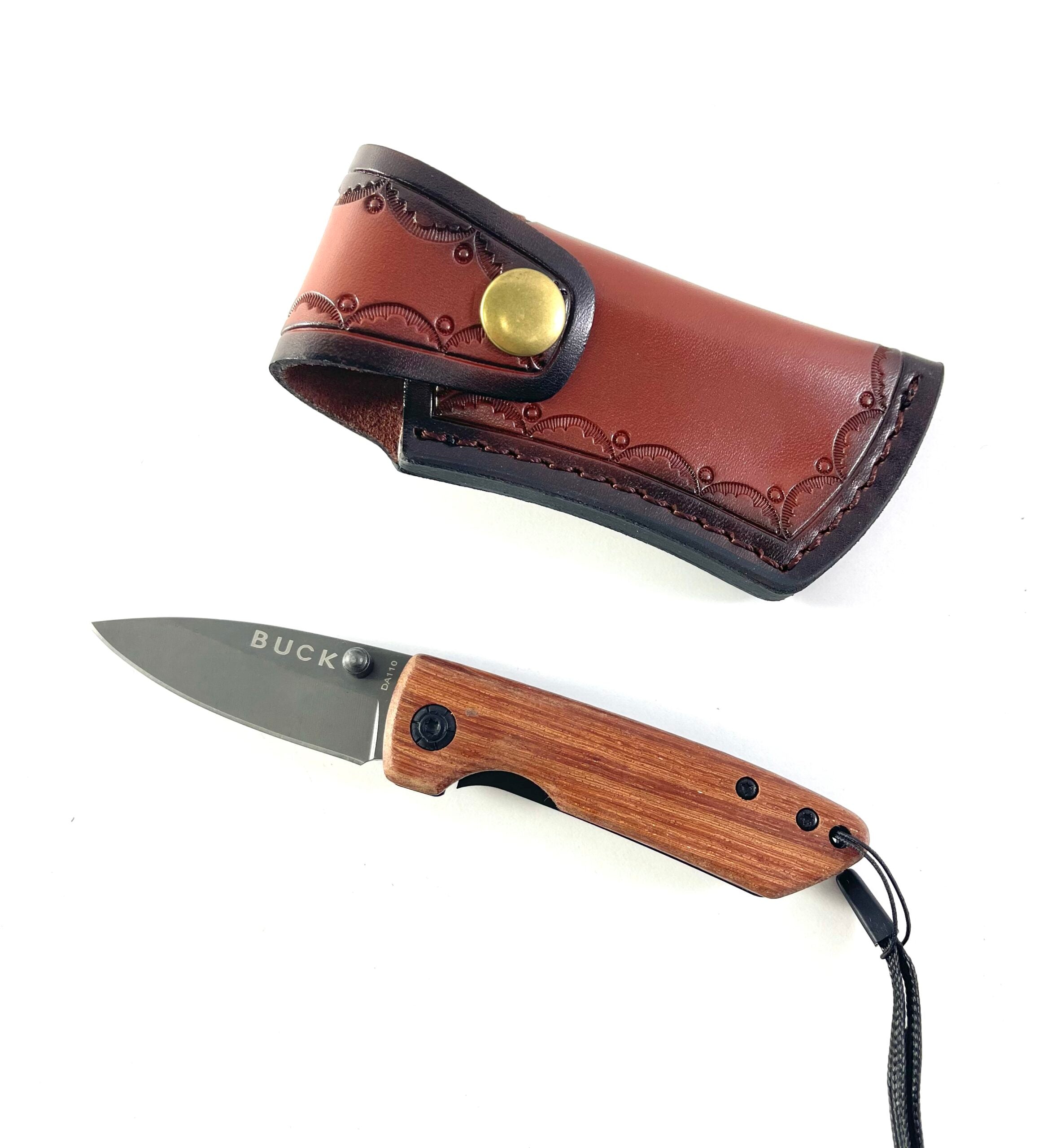 Сгъваем джобен нож с кожен калъф Buck DA110