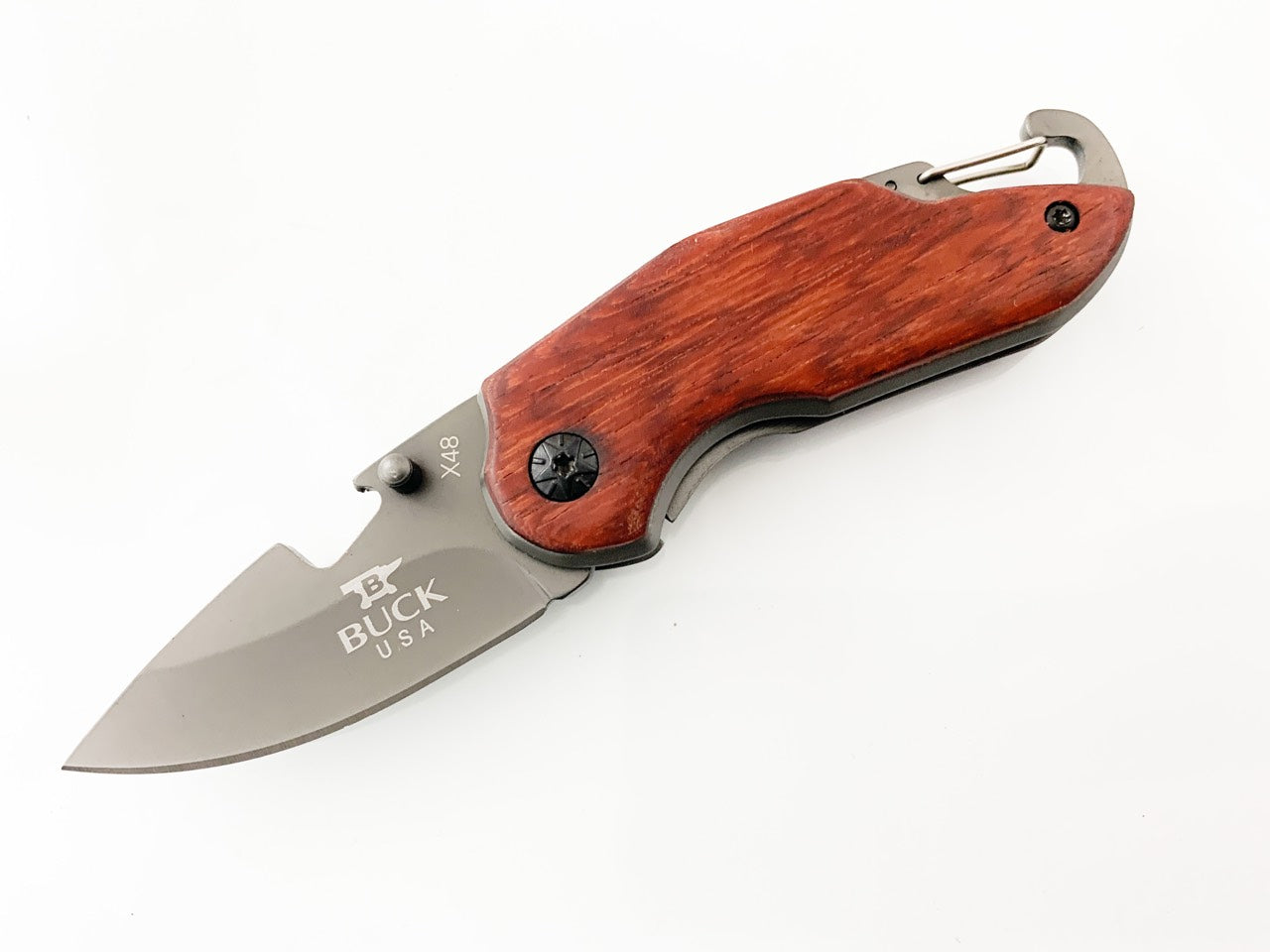 Сгъваем джобен нож с иноксово покритие и дървени чирени Buck X48