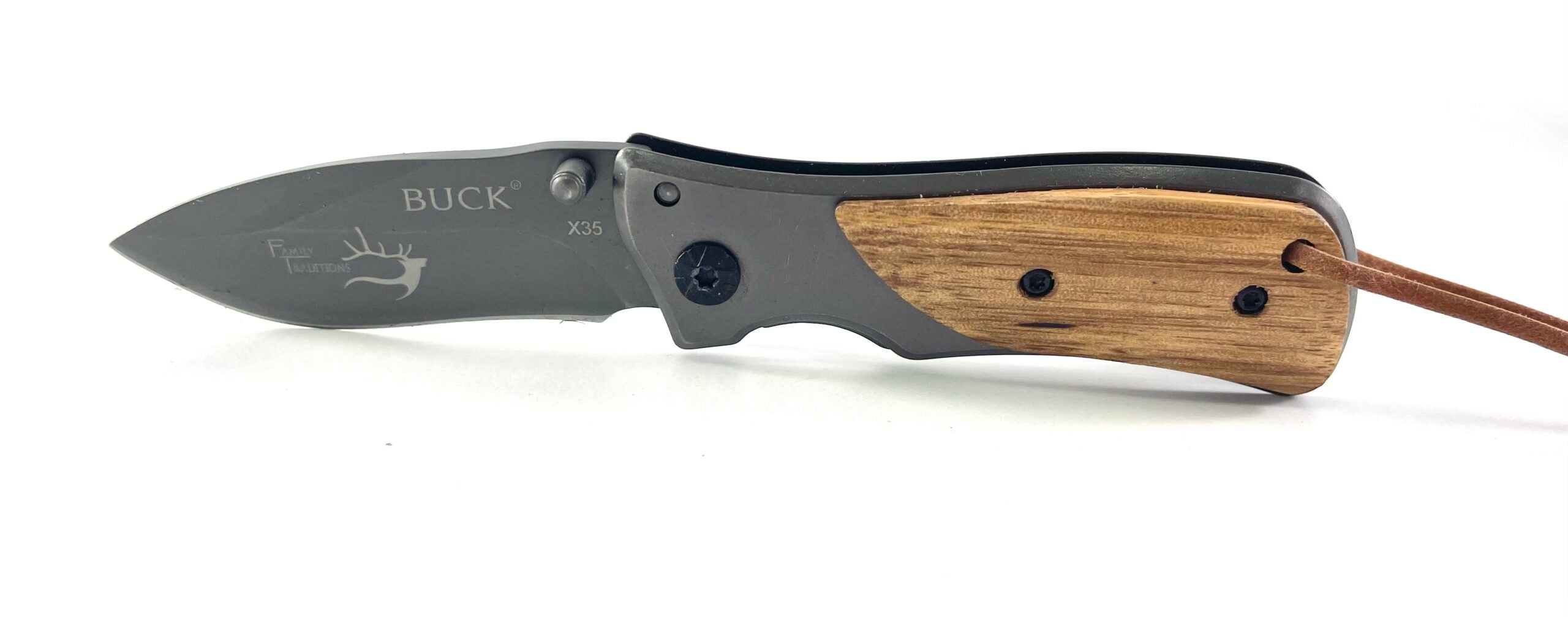 Сгъваем джобен нож с кожен калъф Buck X35