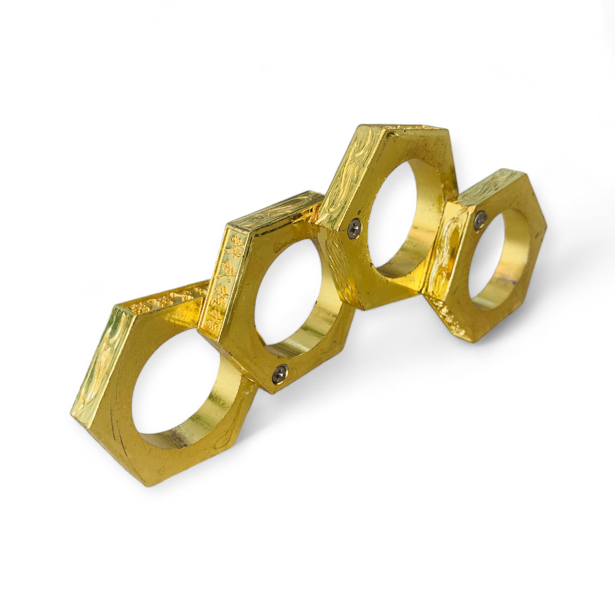 Внушаващ уважение златист метален бокс за самозащита с изящни гравюри