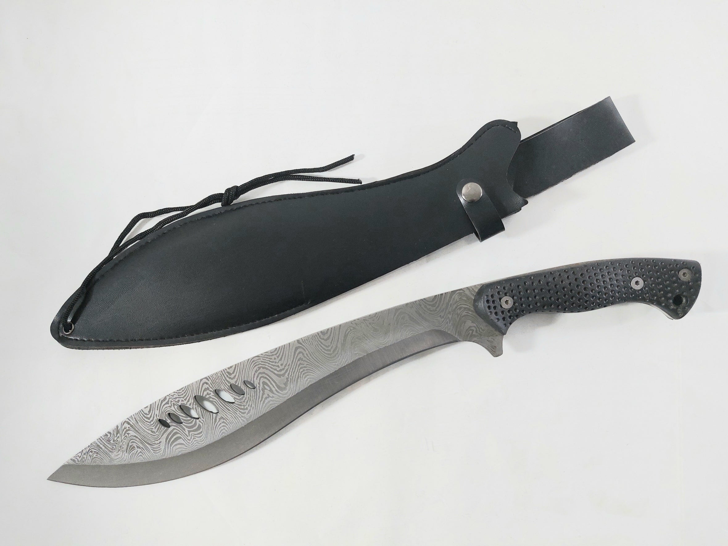 Непалско кукри масивно и тежко шарка имитираща дамаска стомана фултанг с G10 дръжка