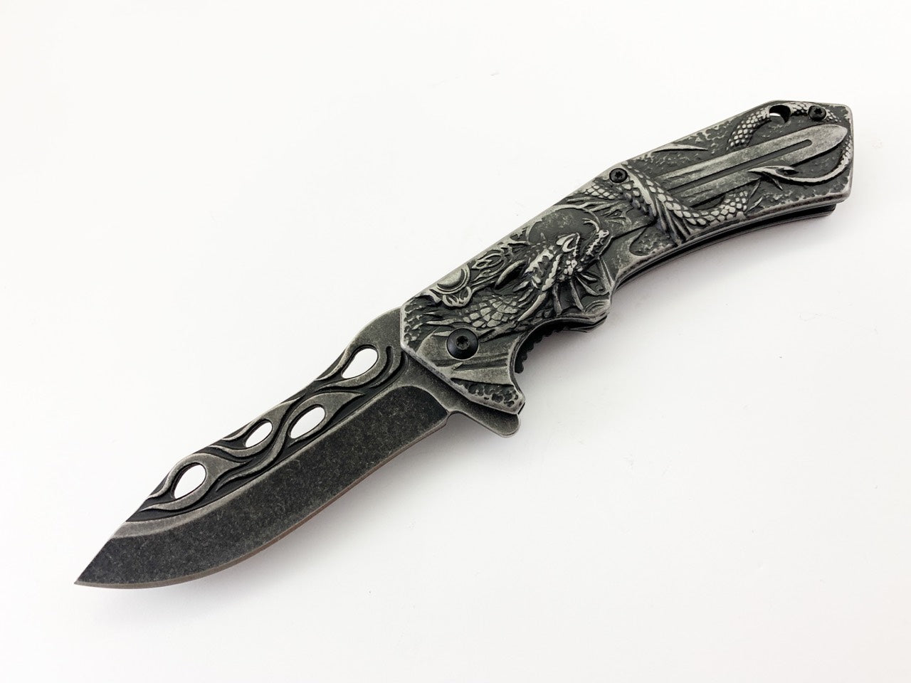 Сгъваем автоматичен нож Boker с инкрустиран Дракон с меч 3D