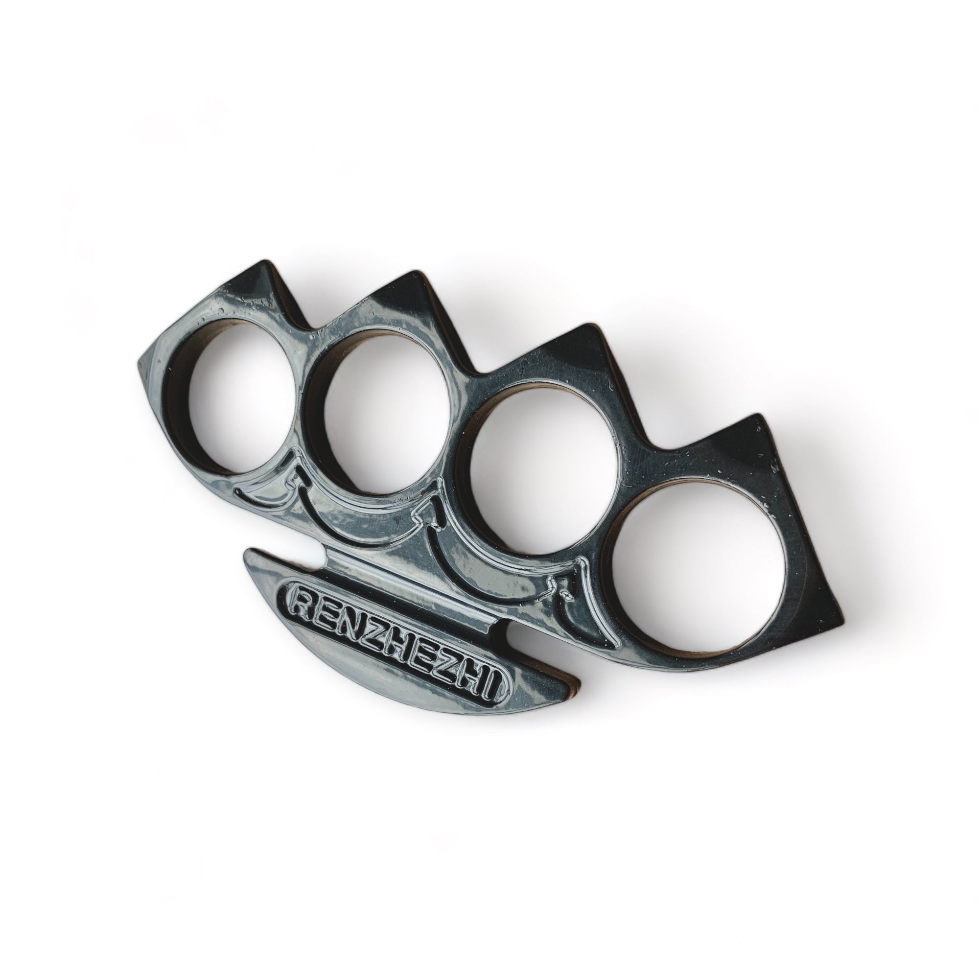 Черно метално средство за самозащита с надпис RENZHEZHI