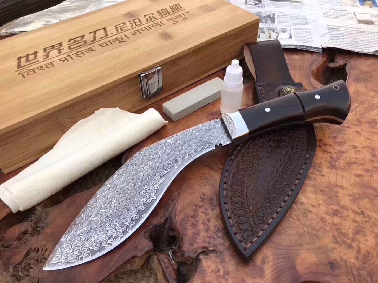 Ръчно изковано тайванско мачете от дамаска стомана тип ламинат/сандвич